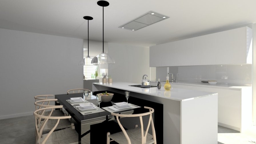 Cocina Santos I Modelo Line-E Blanco Seff y Modelo Minos-E color Negro Cromo Mate | Encimera Silestone Blanco Zeus