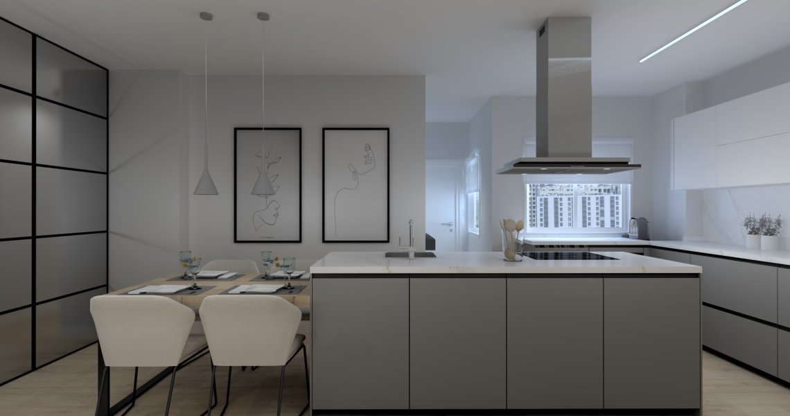 Cocina Santos Gris con Isla | Docrys & DC