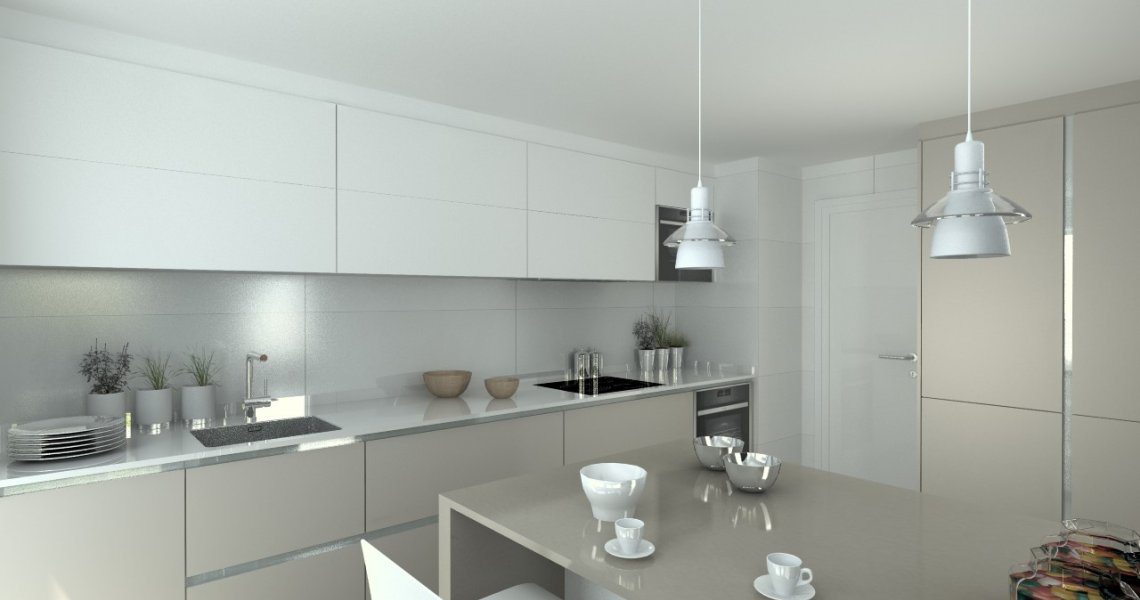 Cocina Santos | Modelo Line E Gris Arena y Blanco Seff | Encimera