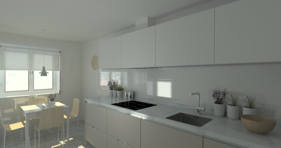 Cocina Santos | Modelo Minos Line-L Laminado Color Gris Arena y Gris C