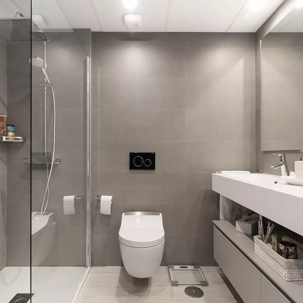 Cuarto de baño en tonos blancos y grises