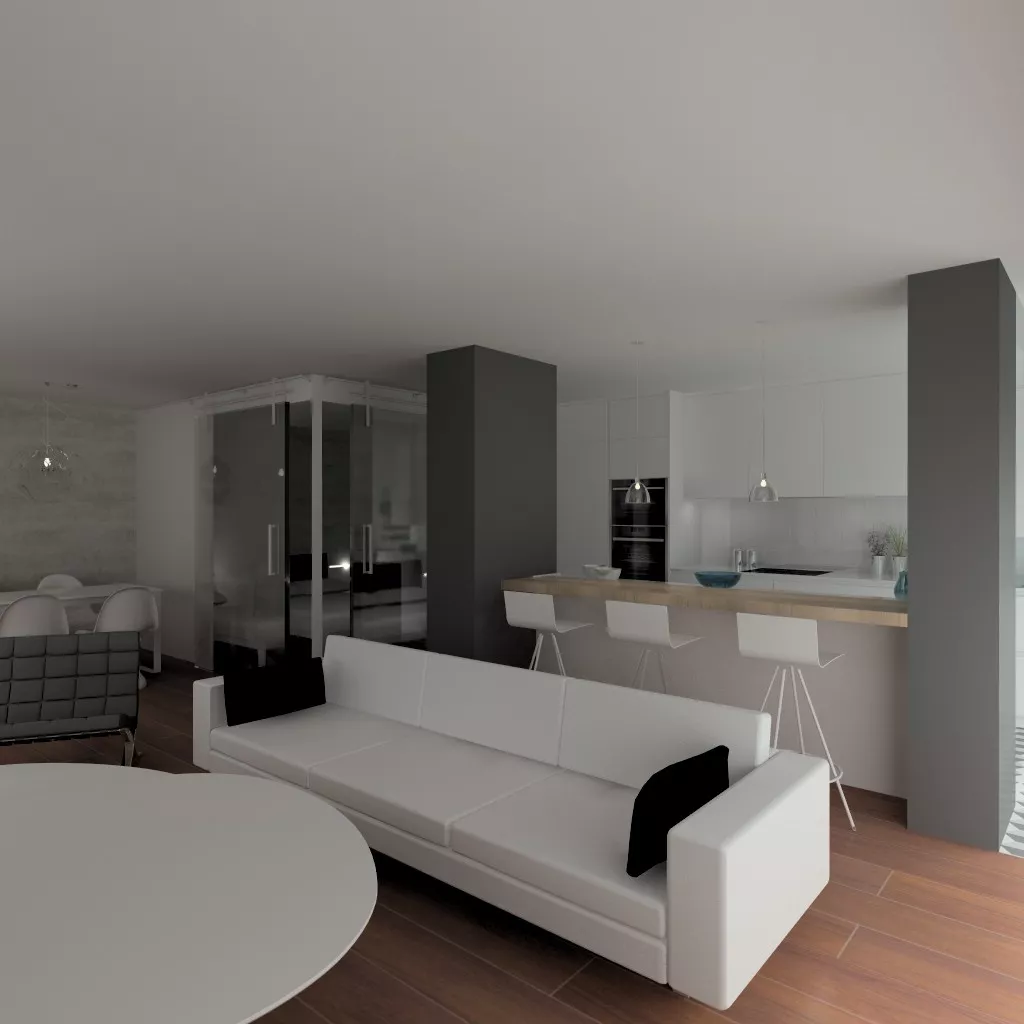 Proyecto en Madrid – Cocina Santos LINE-L en seda mate con encimera Silestone Blanco Zeus y zona de comedor integrada