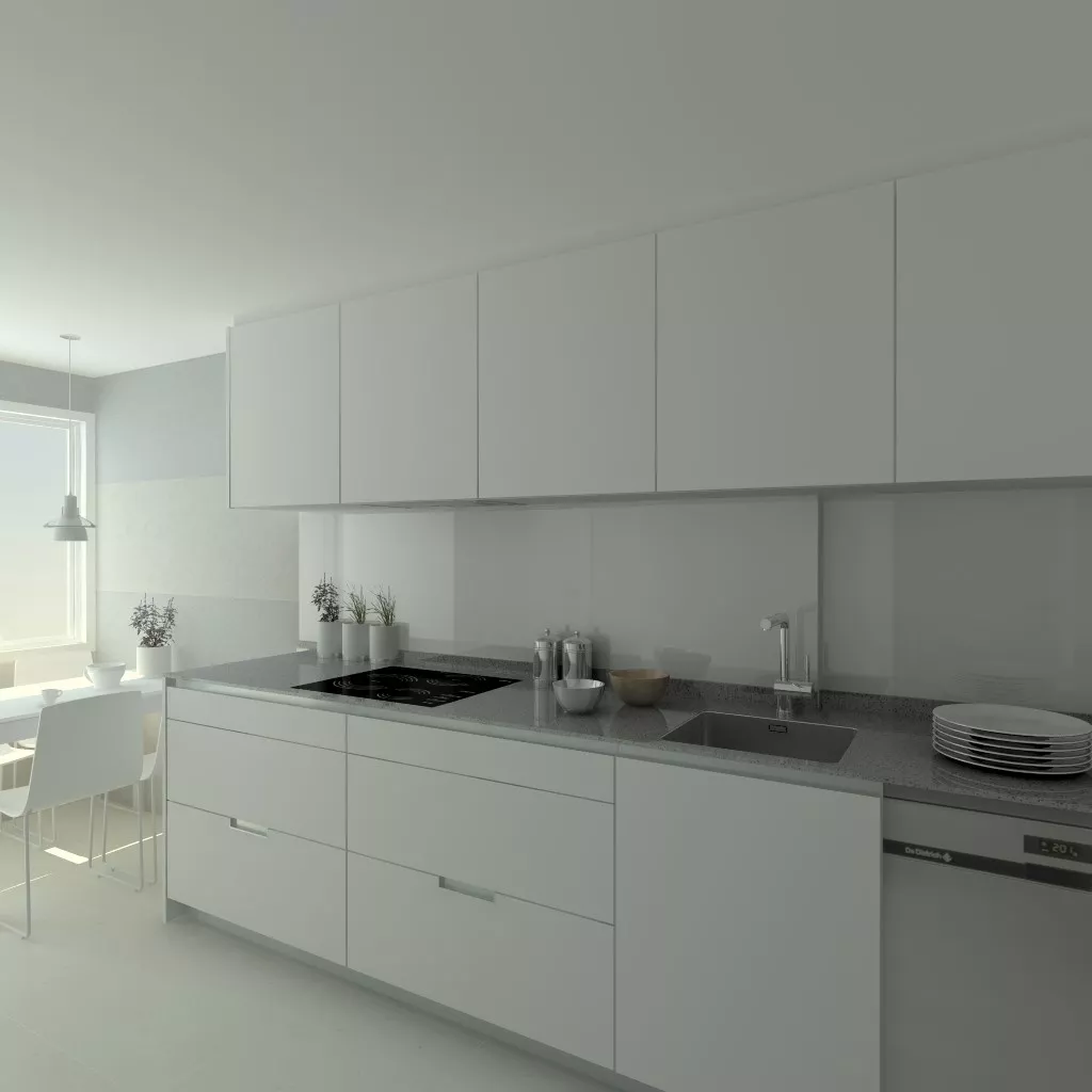 Aravaca | Cocina Santos | Modelo Minos Estratificado Blanco Perla | Encimera Compac Gris Plomo