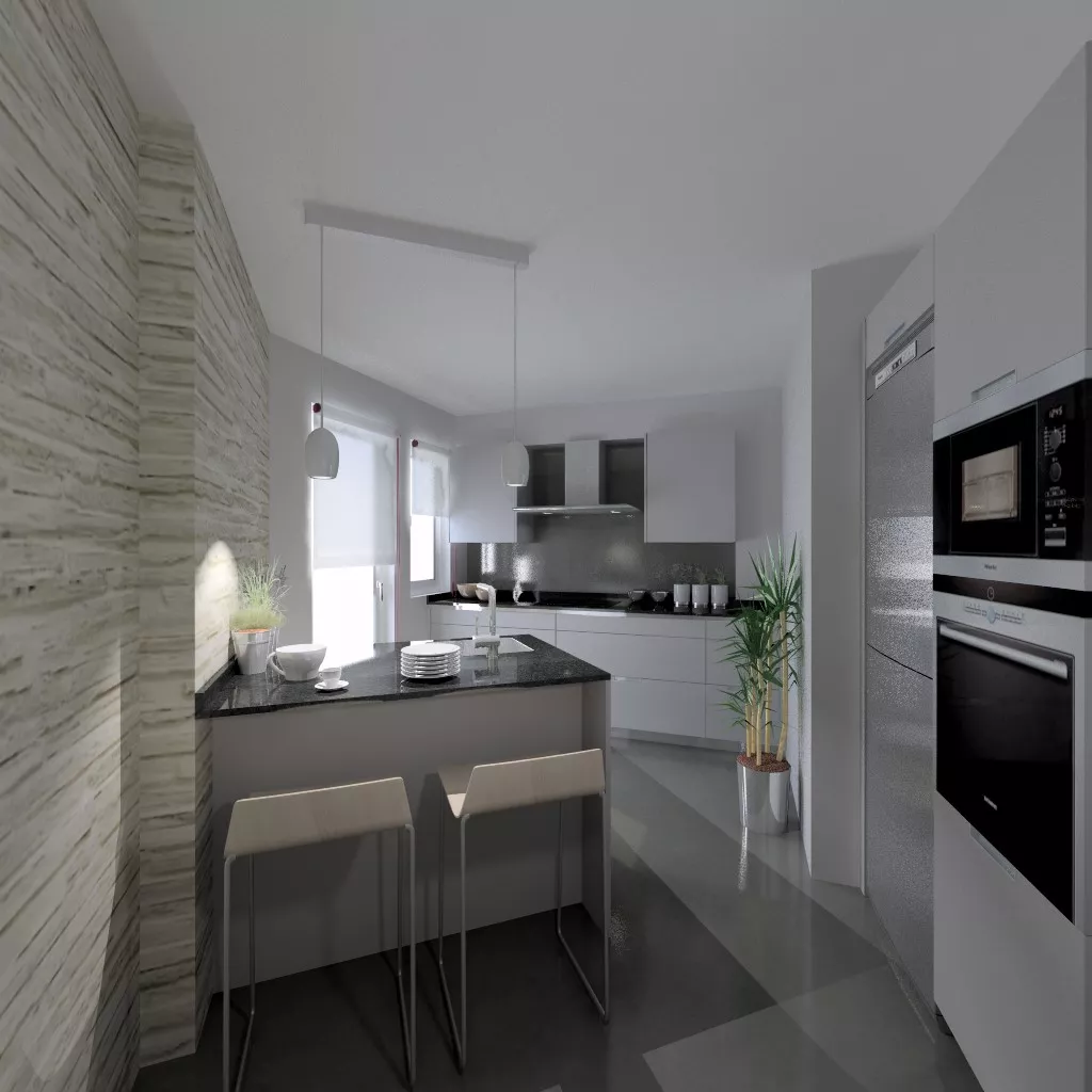 Aravaca | Cocinas Santos | Modelo Minos Line Gris Piedra | Encimera Granito Negro