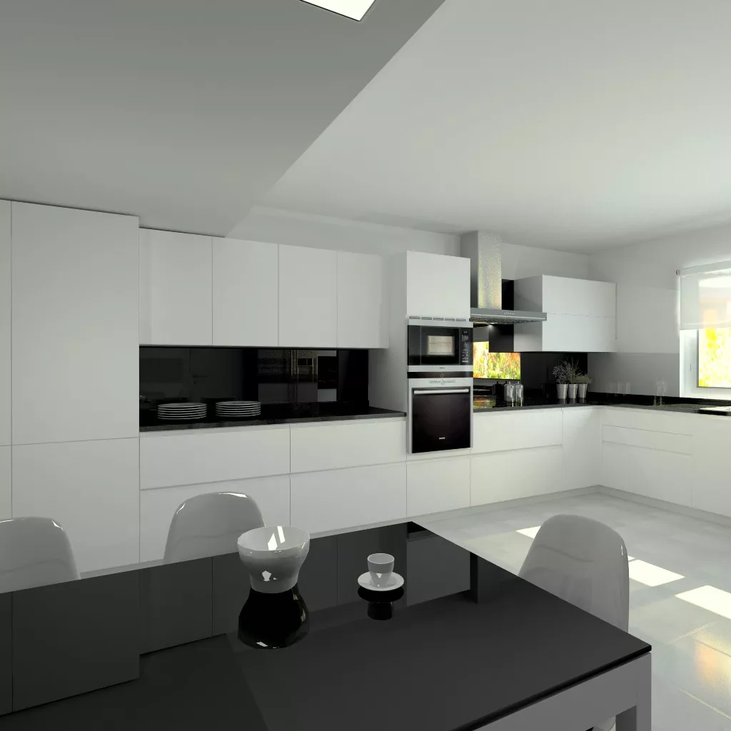 Aravaca | Cocina Santos | Modelo Line Laminado Seda Blanco | Encimera Granito Negro