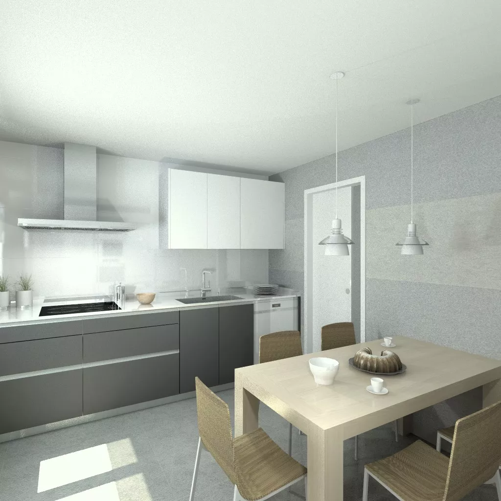 Aravaca | Cocina Santos | Modelo Line Laminado Seda Blanco y Estratificado Gris | Encimera Silestone Blanco