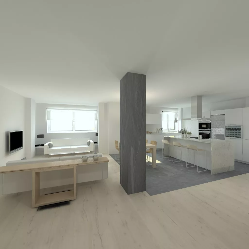 Aravaca | Cocina Santos | Modelo Minos Line Estratificado Gris Nube | Encimera Granito Warwick