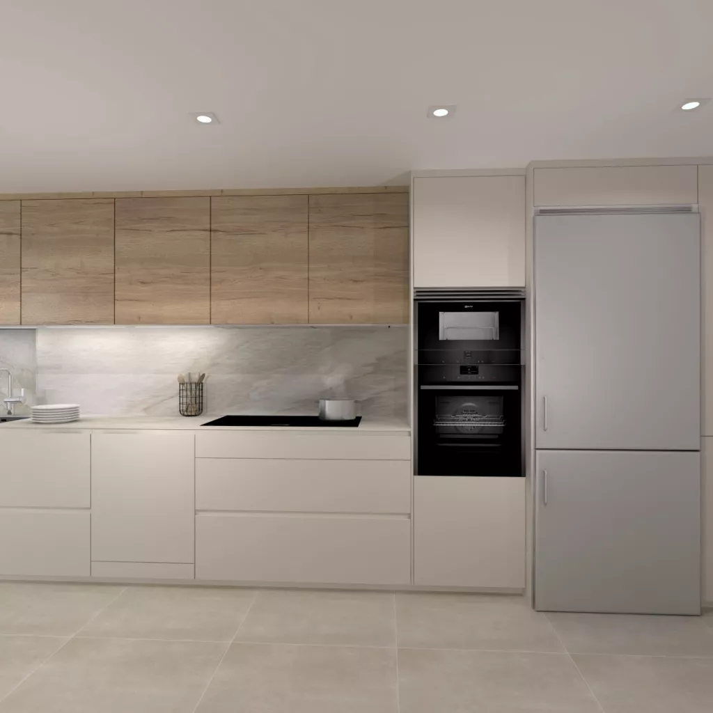 Cocina Santos Blanca en Paralelo con encimera Naturamia