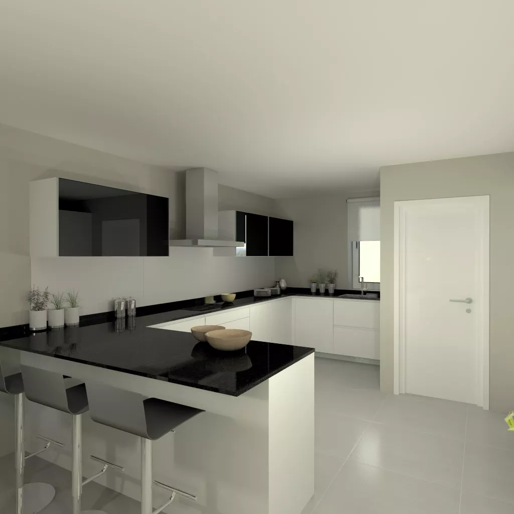 Aravaca | Cocina Santos | Modelo Line E Blanco | Encimera Granito Negro