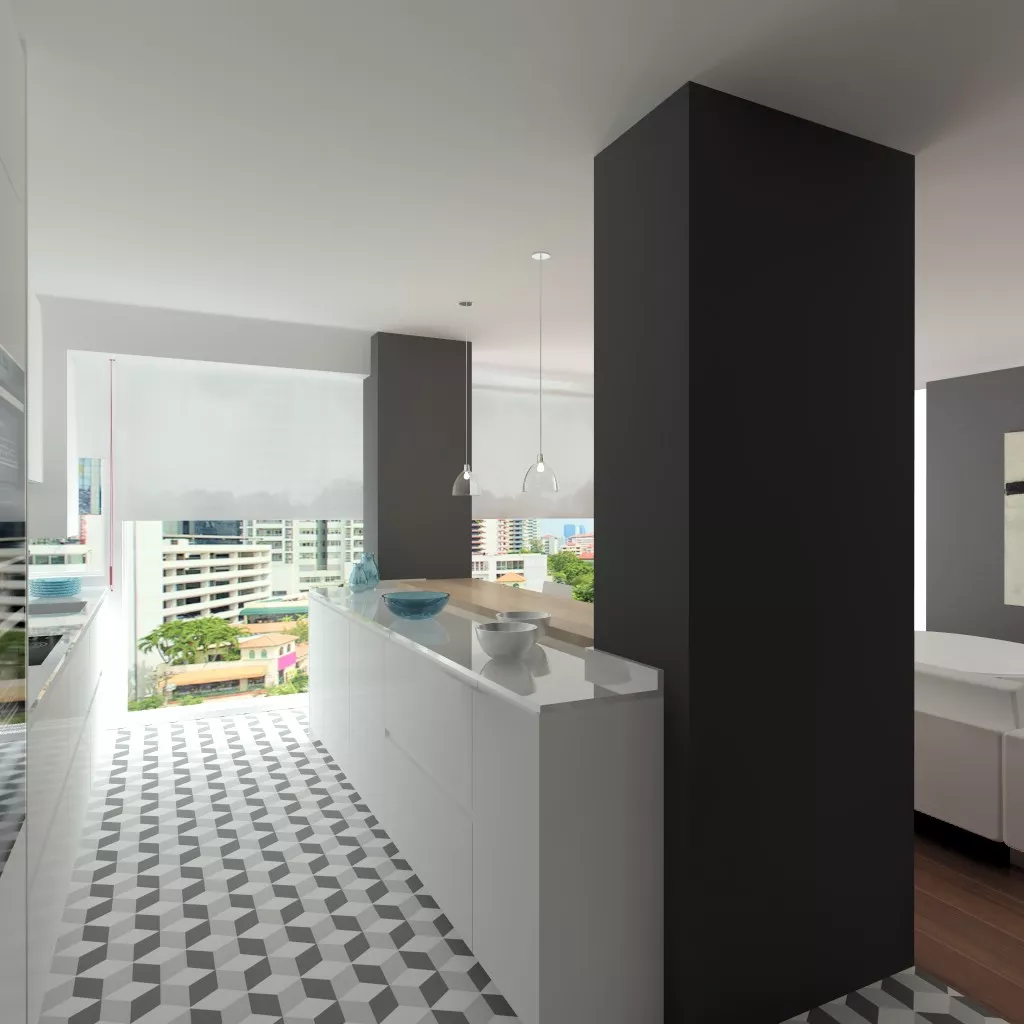 Proyecto en Madrid – Cocina Santos LINE-L en seda mate con encimera Silestone Blanco Zeus y zona de comedor integrada