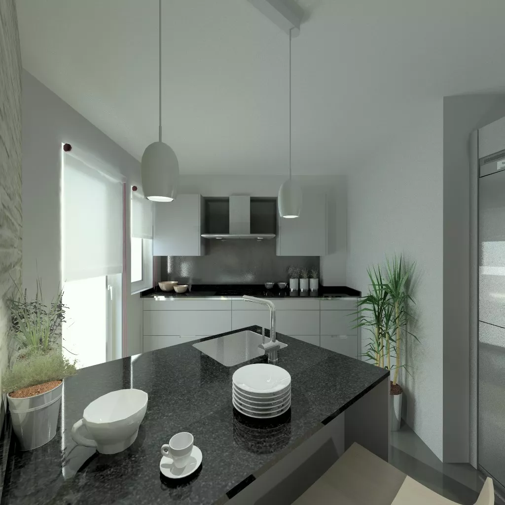 Aravaca | Cocinas Santos | Modelo Minos Line Gris Piedra | Encimera Granito Negro