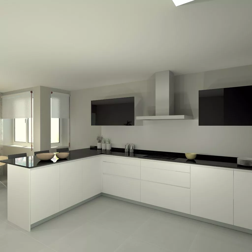 Aravaca | Cocina Santos | Modelo Line E Blanco | Encimera Granito Negro