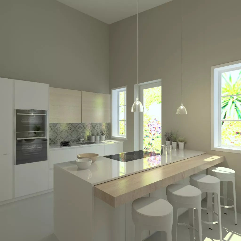 Aravaca | Cocina Santos | Modelo Line L Laminado Seda | Encimera Silestone Blanco