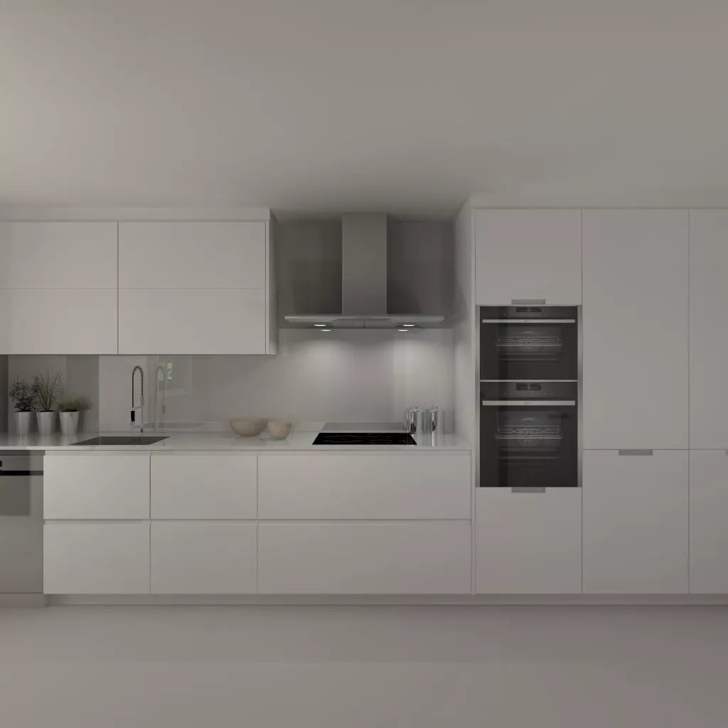 Aravaca | Cocina Santos | Modelo Line L Blanco Seda | Encimera Silestone Blanco