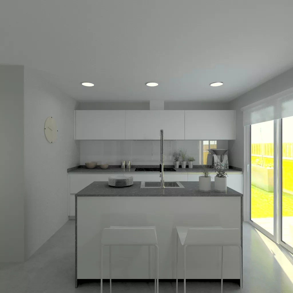 Cocina Santos Line Laminado Seda Blanco  - COMPAC DARK CONCRETE