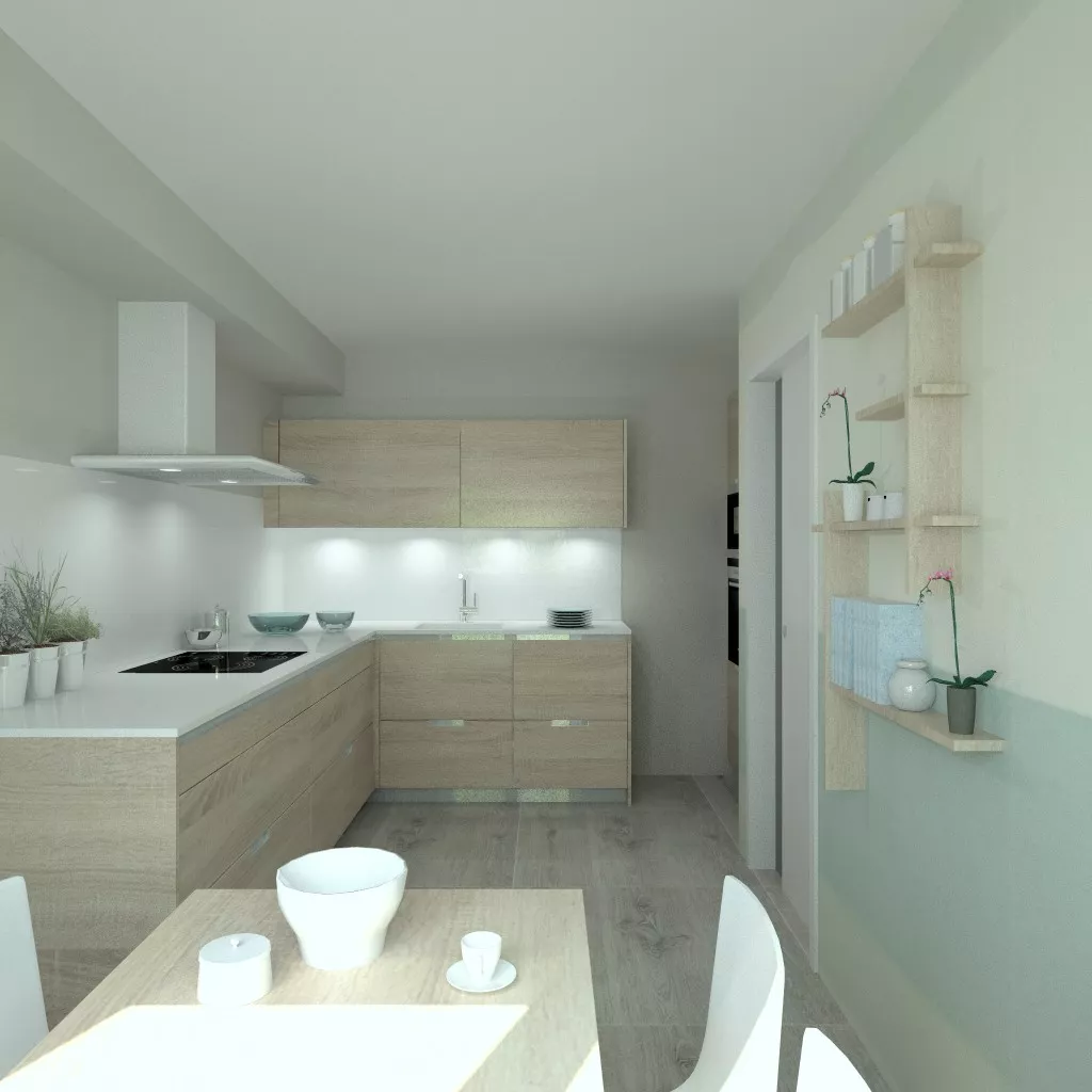 Aravaca | Cocina Santos | Modelo Minos Estratificado Roble Barrica | Encimera Silestone Blanco Suede