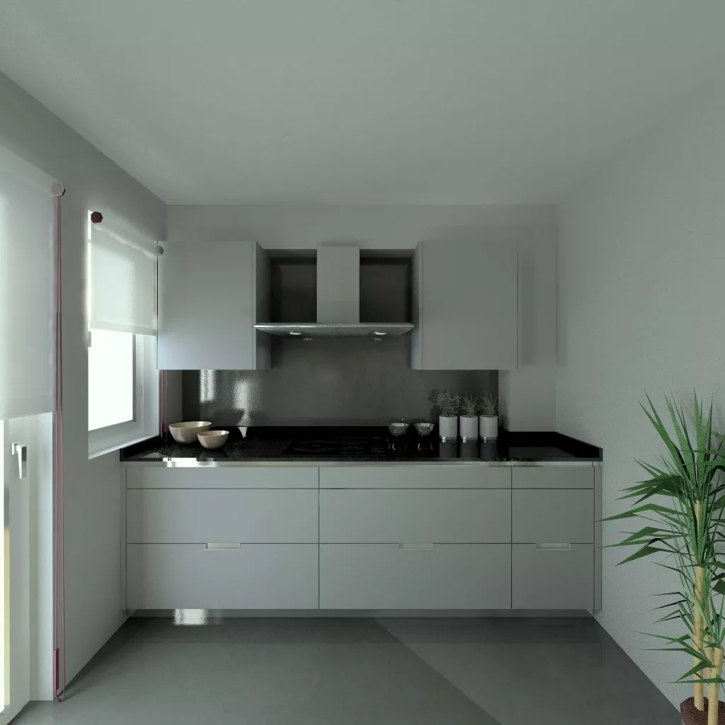 Aravaca | Cocinas Santos | Modelo Minos Line Gris Piedra | Encimera Granito Negro