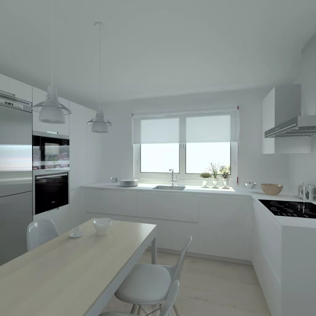 Cocina en laminado seda blanco modelo Santos Line con encimera blanca Silestone