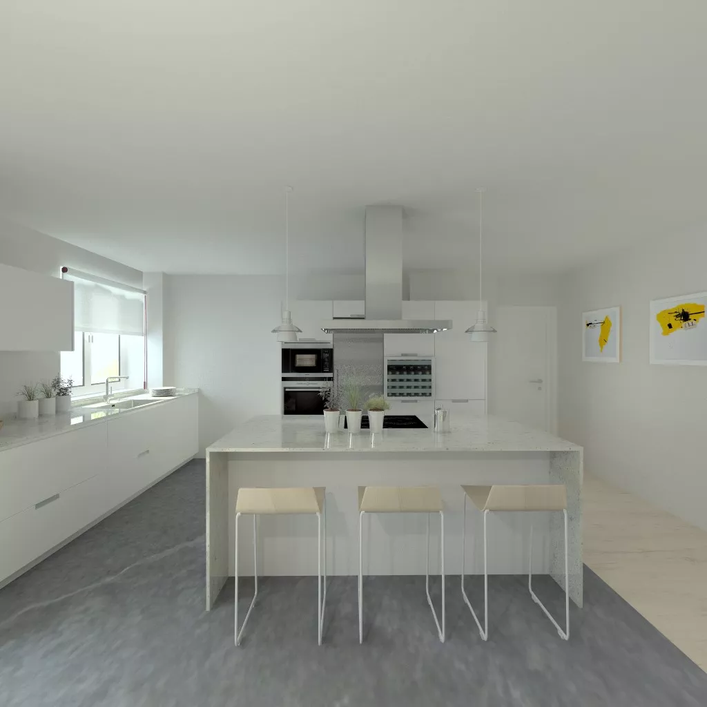 Aravaca | Cocina Santos | Modelo Minos Line Estratificado Gris Nube | Encimera Granito Warwick