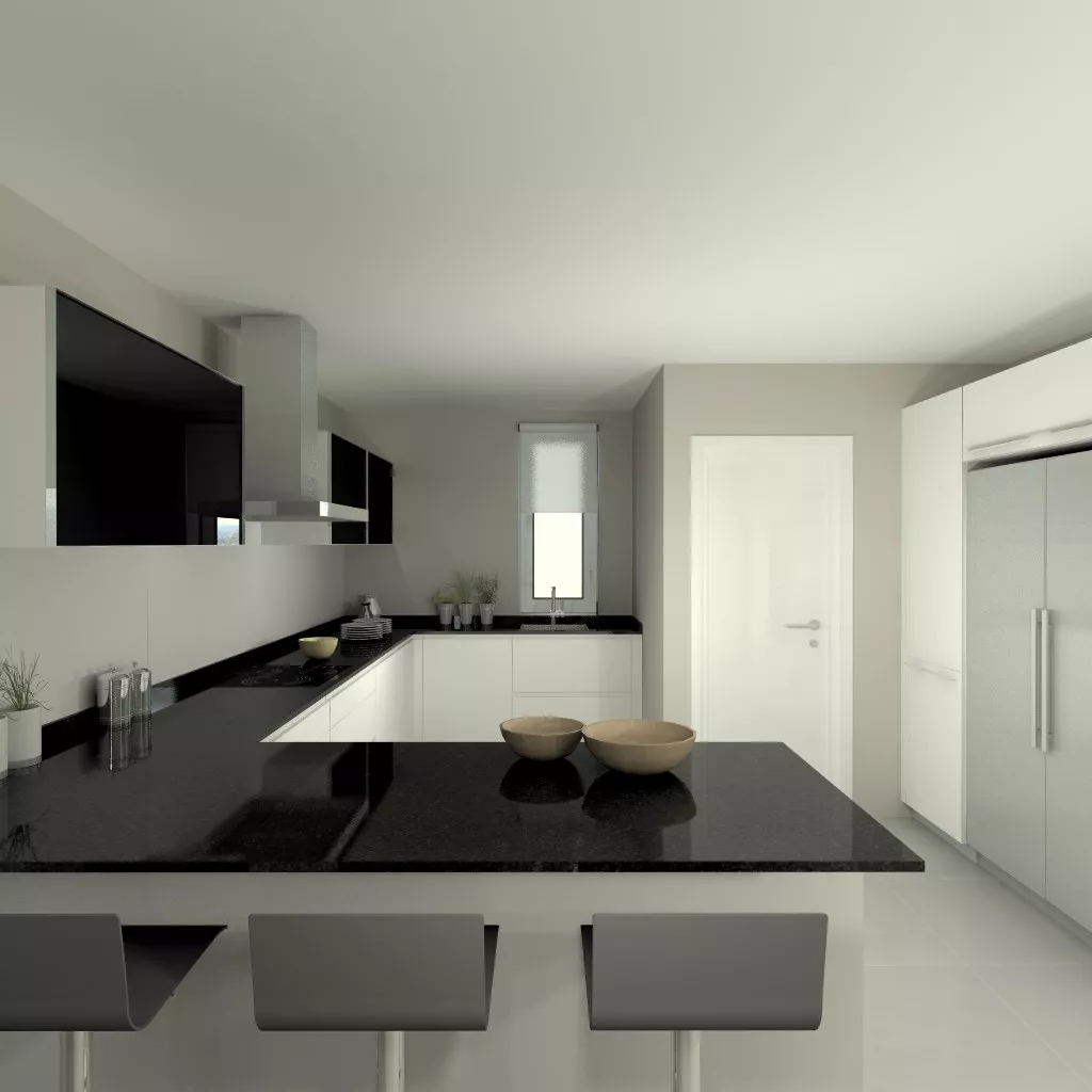 Aravaca | Cocina Santos | Modelo Line E Blanco | Encimera Granito Negro