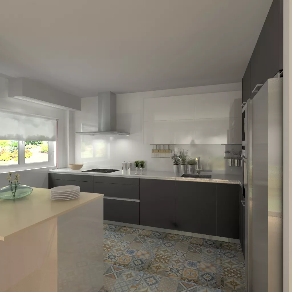 Madrid | Cocina Santos | Modelo Line E Gris y Line L Blanco | Encimera Silestone Blanco 