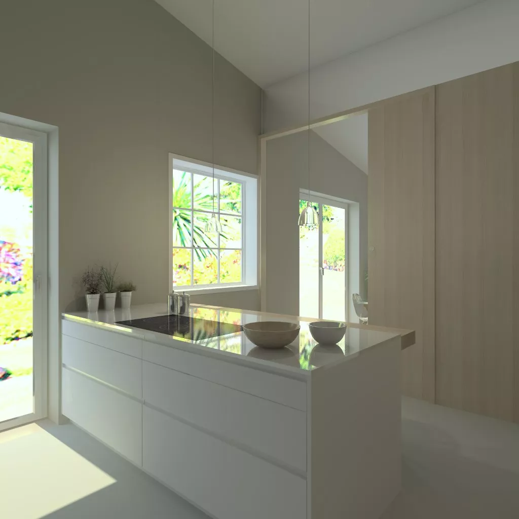 Aravaca | Cocina Santos | Modelo Line L Laminado Seda | Encimera Silestone Blanco