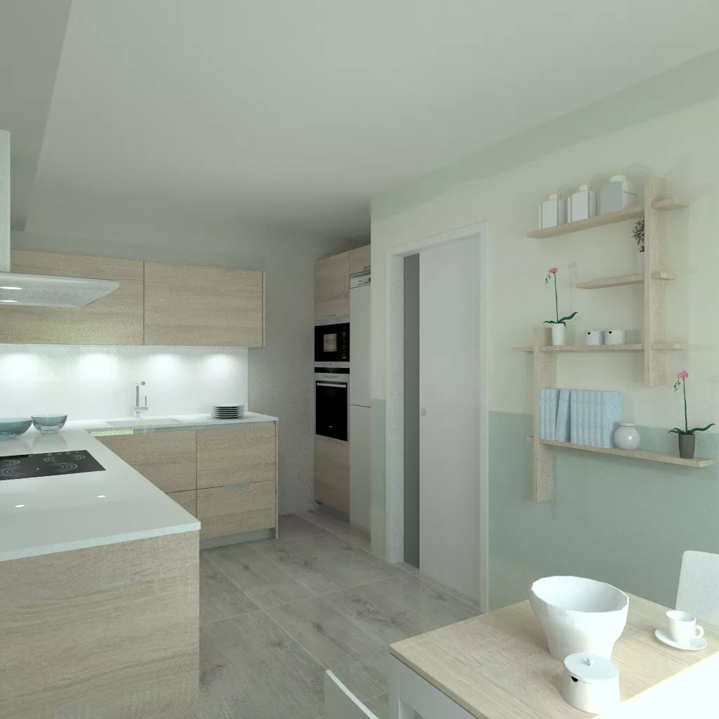 Aravaca | Cocina Santos | Modelo Minos Estratificado Roble Barrica | Encimera Silestone Blanco Suede