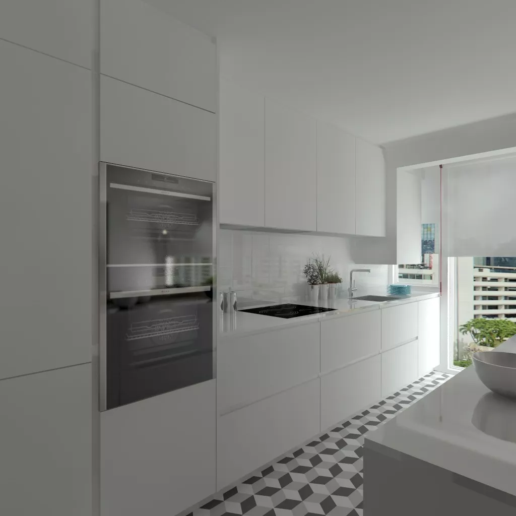 Proyecto en Madrid – Cocina Santos LINE-L en seda mate con encimera Silestone Blanco Zeus y zona de comedor integrada