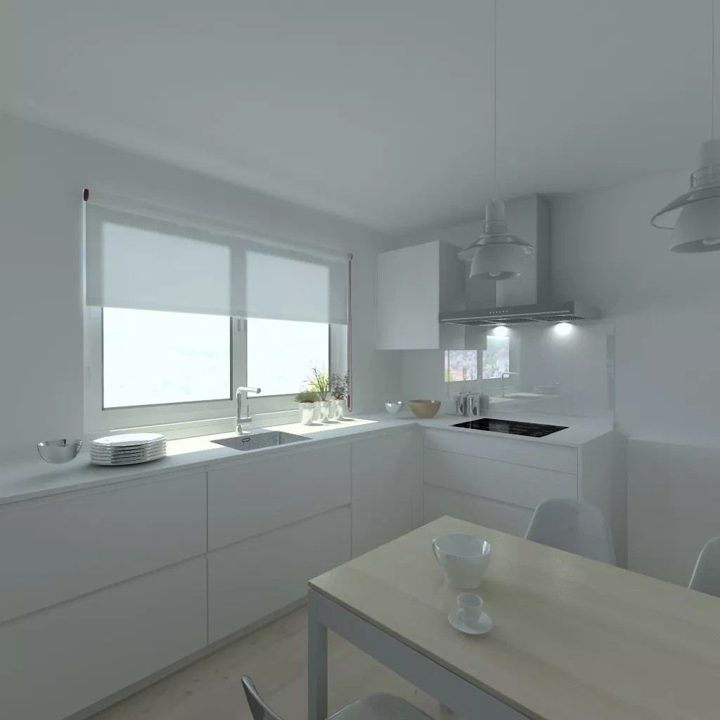 Cocina en laminado seda blanco modelo Santos Line con encimera blanca Silestone