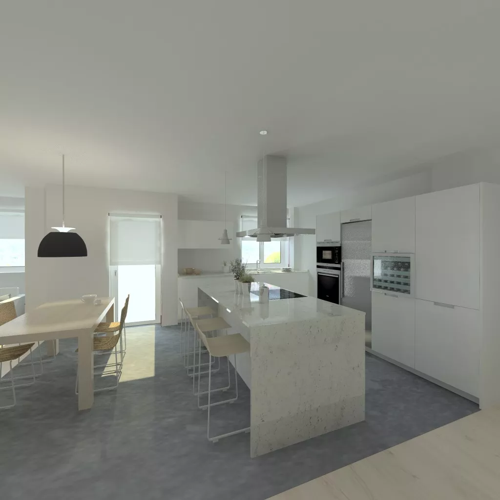 Aravaca | Cocina Santos | Modelo Minos Line Estratificado Gris Nube | Encimera Granito Warwick