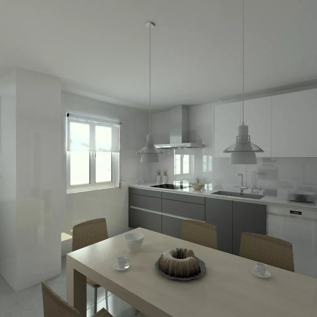 Aravaca | Cocina Santos | Modelo Line Laminado Seda Blanco y Estratificado Gris | Encimera Silestone Blanco