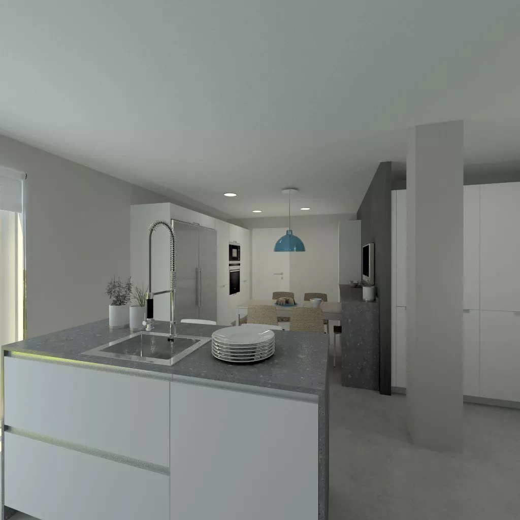 Cocina Santos Line Laminado Seda Blanco  - COMPAC DARK CONCRETE