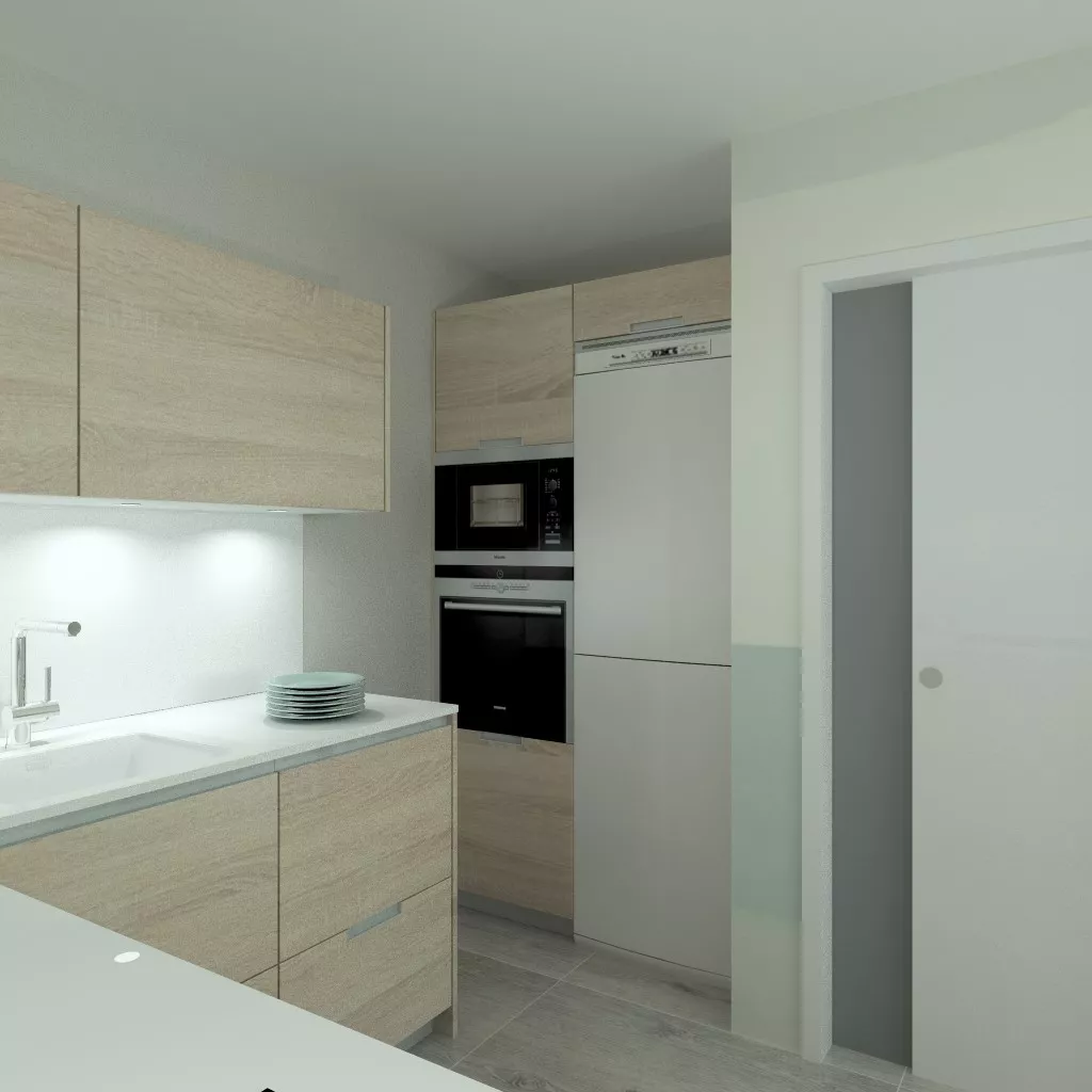 Aravaca | Cocina Santos | Modelo Minos Estratificado Roble Barrica | Encimera Silestone Blanco Suede