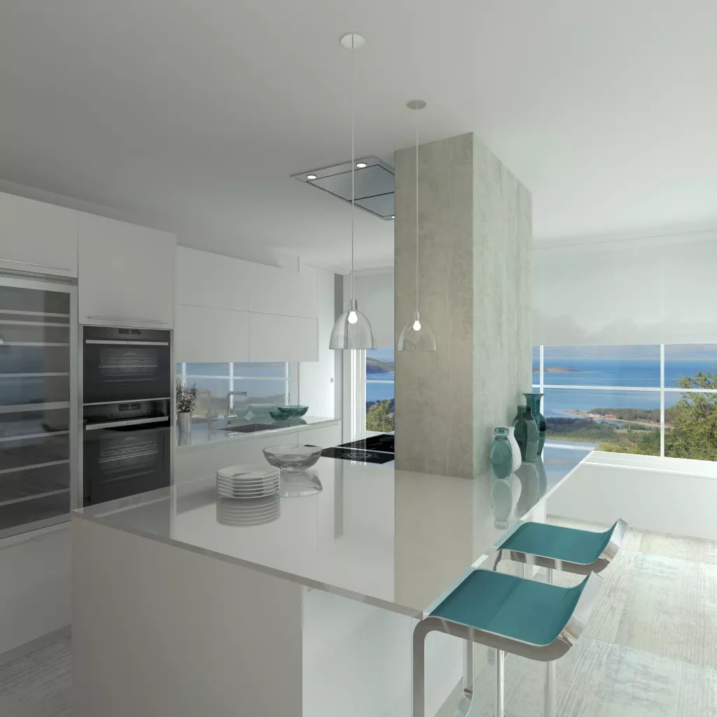 Madrid | Cocina Santos | Modelo Line E Blanco | Encimera Silestone Blanco Zeus