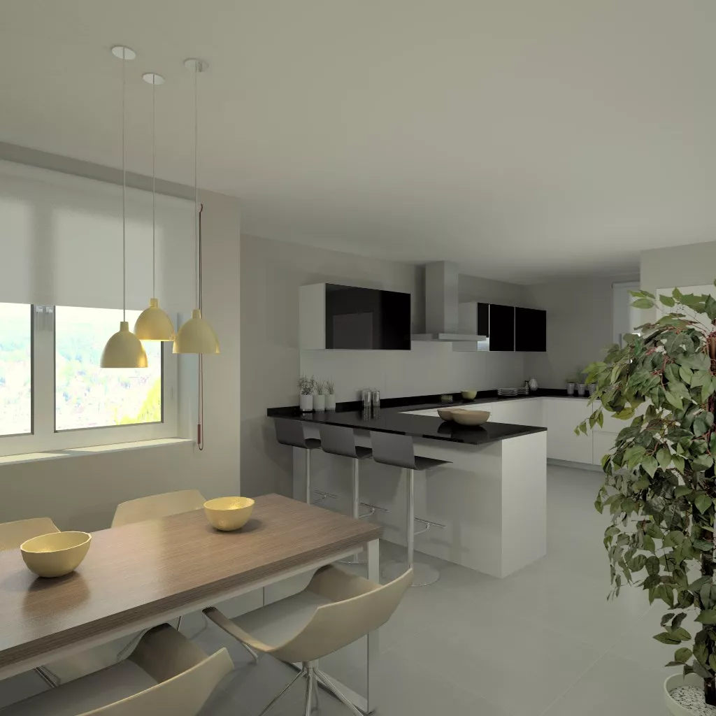 Aravaca | Cocina Santos | Modelo Line E Blanco | Encimera Granito Negro