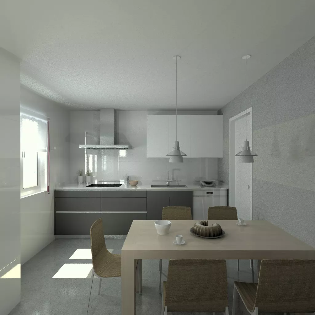 Aravaca | Cocina Santos | Modelo Line Laminado Seda Blanco y Estratificado Gris | Encimera Silestone Blanco