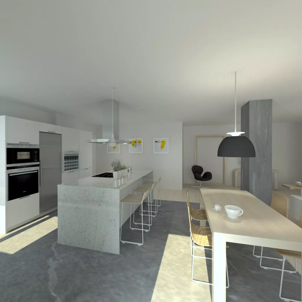 Aravaca | Cocina Santos | Modelo Minos Line Estratificado Gris Nube | Encimera Granito Warwick