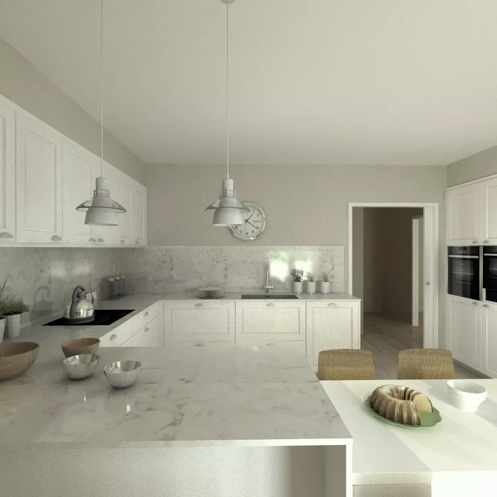 Aravaca | Cocina Santos | Modelo Epoca Laca Seda Blanca | Encimera Silestone Lagoon