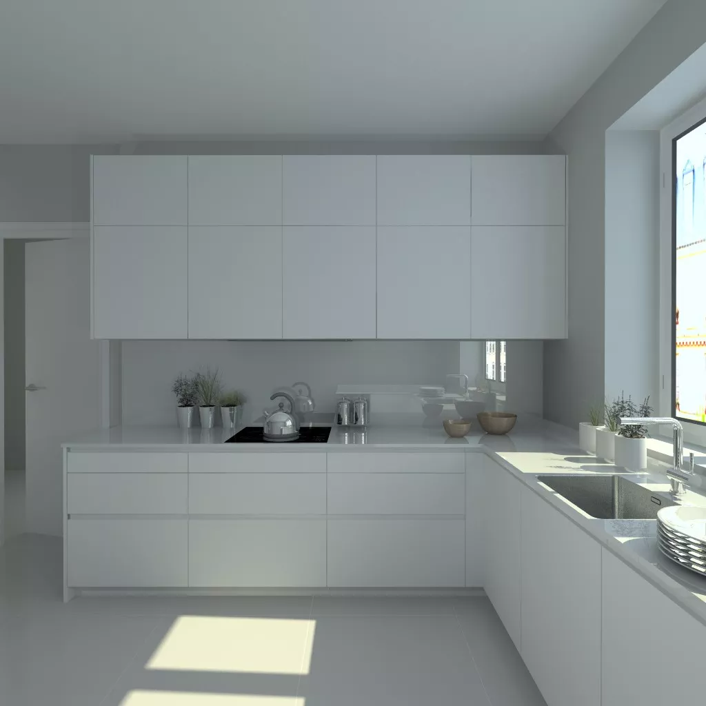 Aravaca | Cocina Santos | Modelo Line E Blanco  | Encimera Granito 