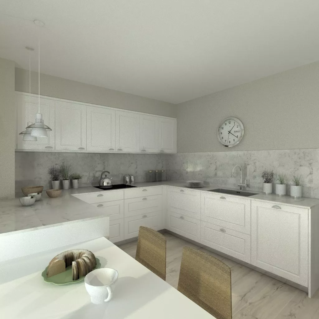 Aravaca | Cocina Santos | Modelo Epoca Laca Seda Blanca | Encimera Silestone Lagoon