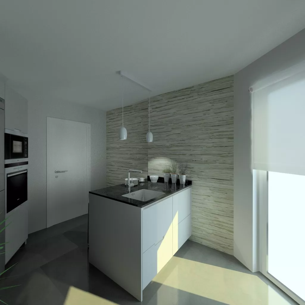 Aravaca | Cocinas Santos | Modelo Minos Line Gris Piedra | Encimera Granito Negro