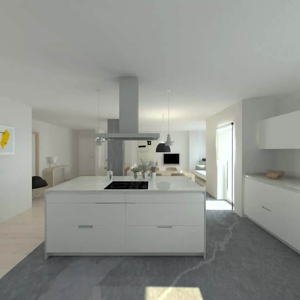 Aravaca | Cocina Santos | Modelo Minos Line Estratificado Gris Nube | Encimera Granito Warwick