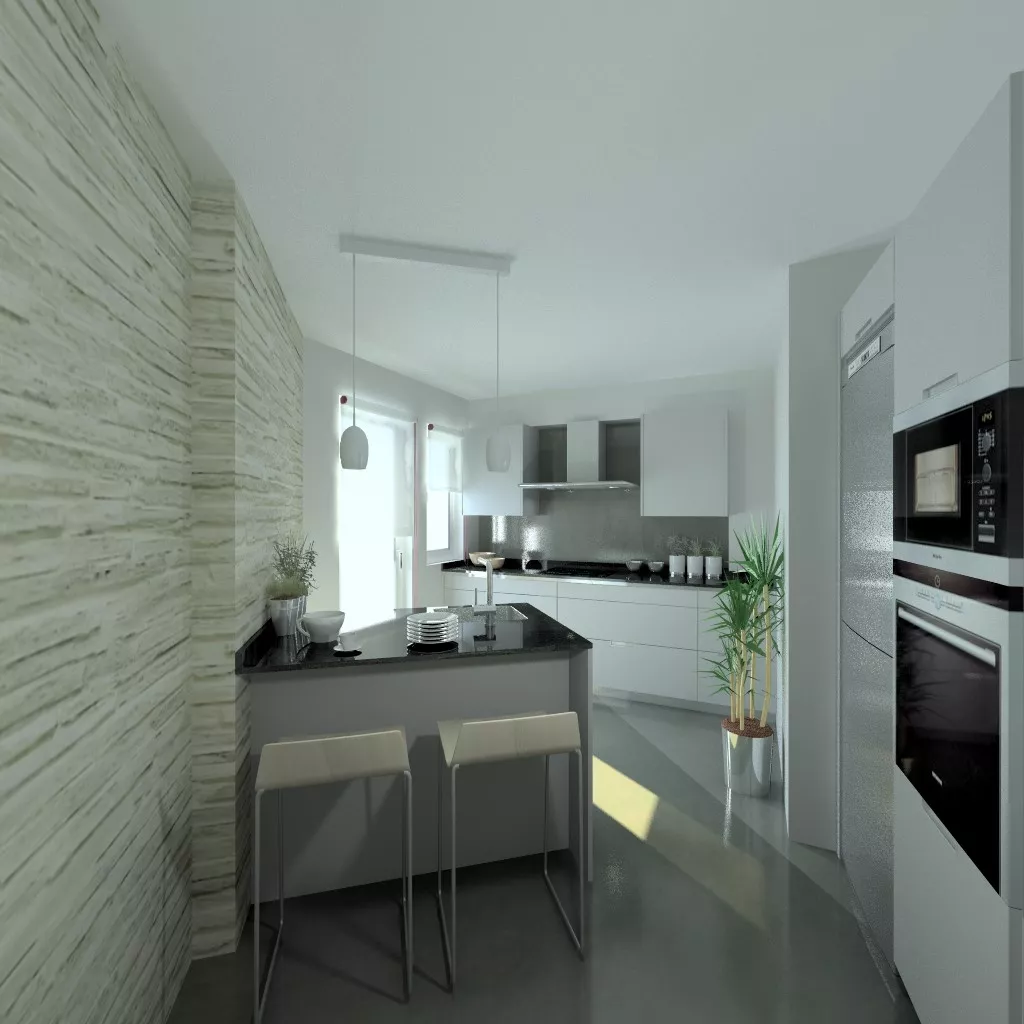 Aravaca | Cocinas Santos | Modelo Minos Line Gris Piedra | Encimera Granito Negro