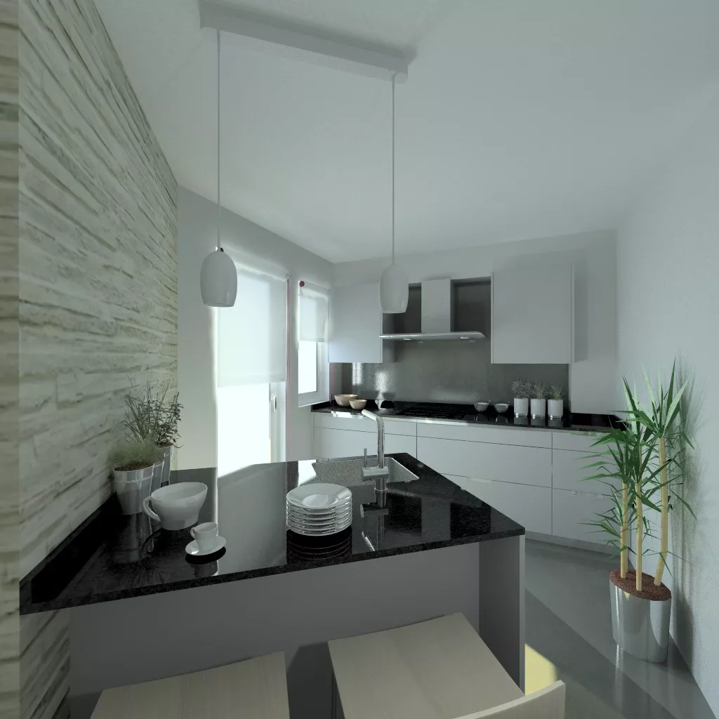 Aravaca | Cocinas Santos | Modelo Minos Line Gris Piedra | Encimera Granito Negro