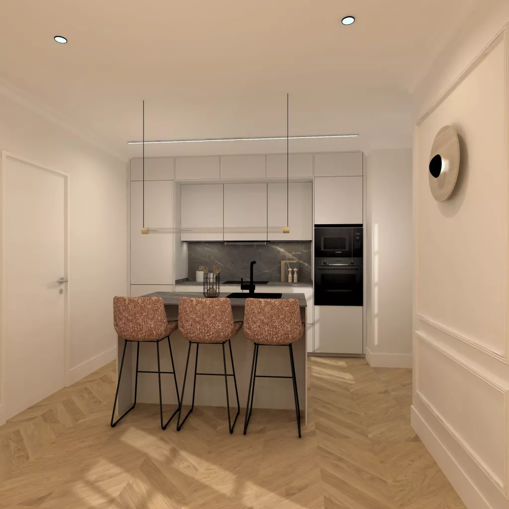 Cocina elegante en tonos neutros en Madrid