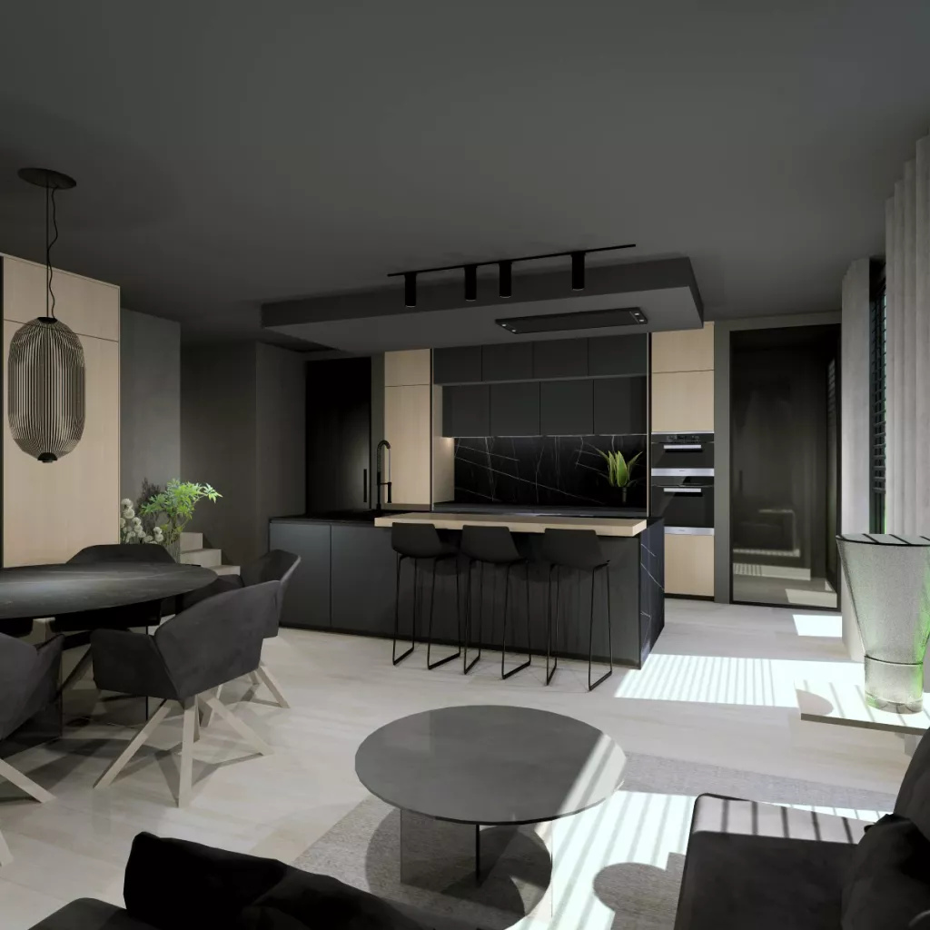 Cocina en negro con un toque tropical