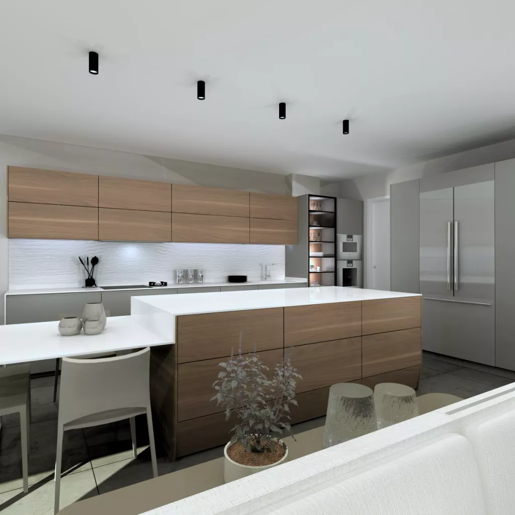 Cocina Santos Plataforma E en Blanco Innsbruck, abierta al salón con luz natural