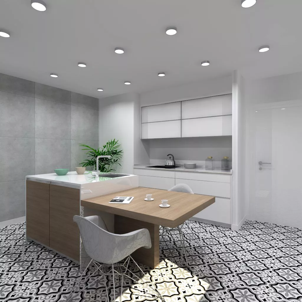 Aravaca | Cocina Santos | Modelo Line Estratificado Blanco y Roble | Encimera Silestone Blanco