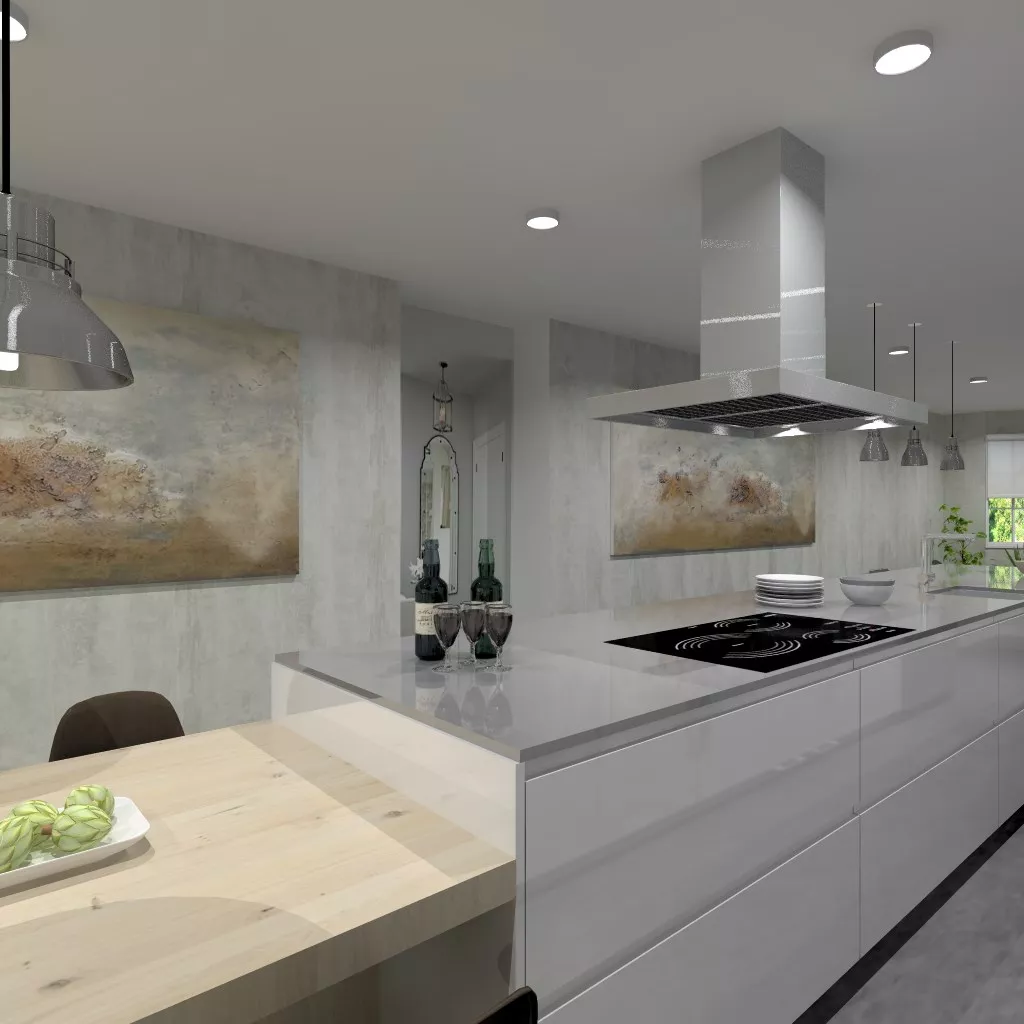 Aravaca | Cocina Santos | Modelo Line Lamanado Blanco Polar Brillo | Encimera Silestone Grey Amazon