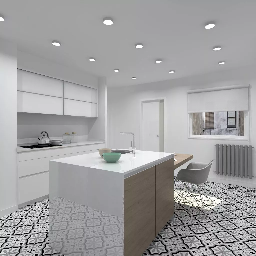 Aravaca | Cocina Santos | Modelo Line Estratificado Blanco y Roble | Encimera Silestone Blanco